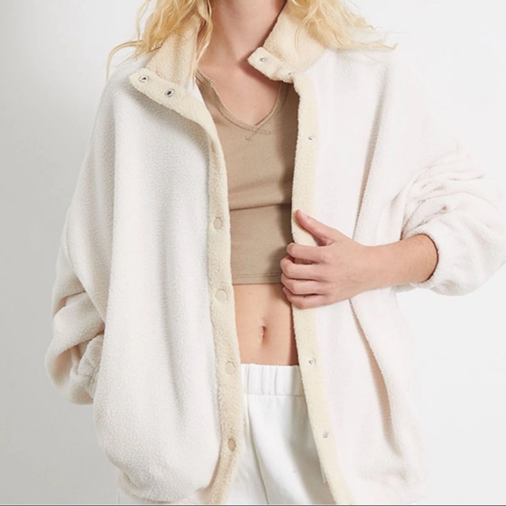 NWOT Pacsun Cozy Snap Mock Neck Sherpa Fleece shocker cream